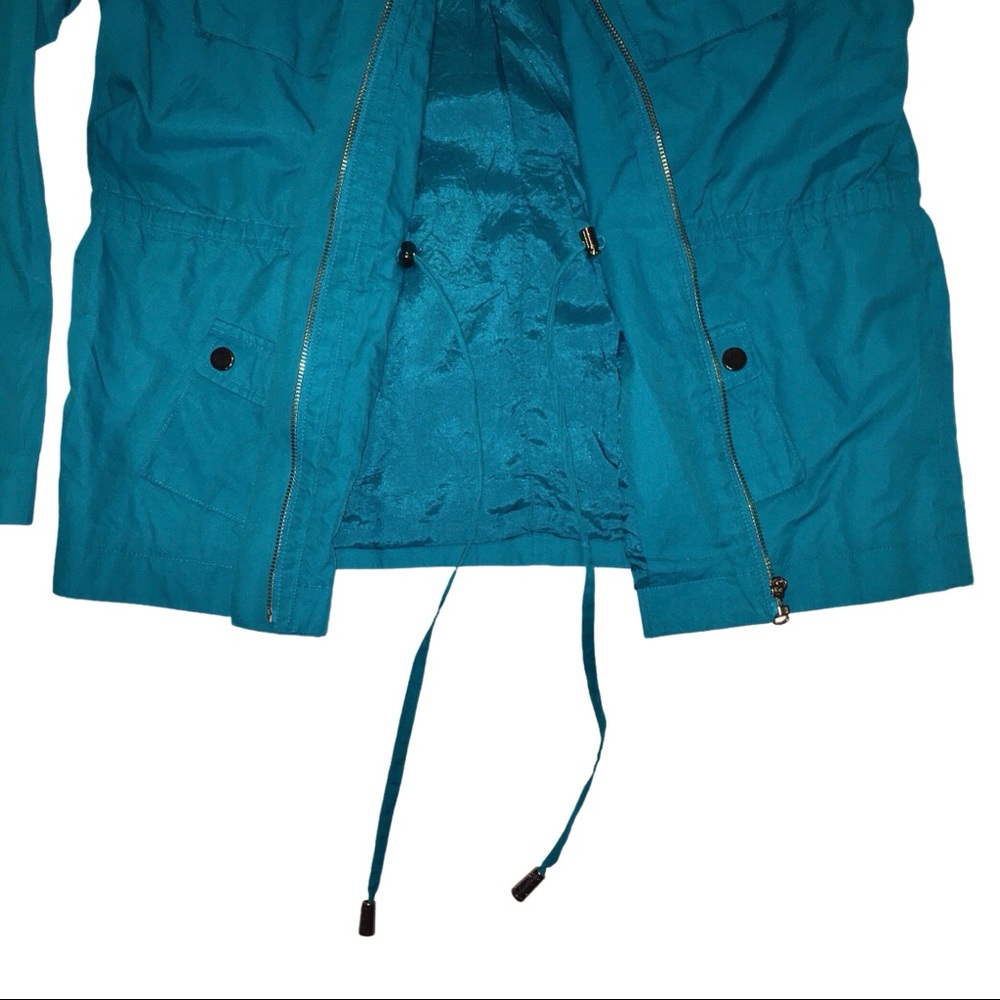 Spring Turquoise Raincoat, Teal Blue Lightweight Jacket Kenneth Cole Medium - Picture 3 of 16